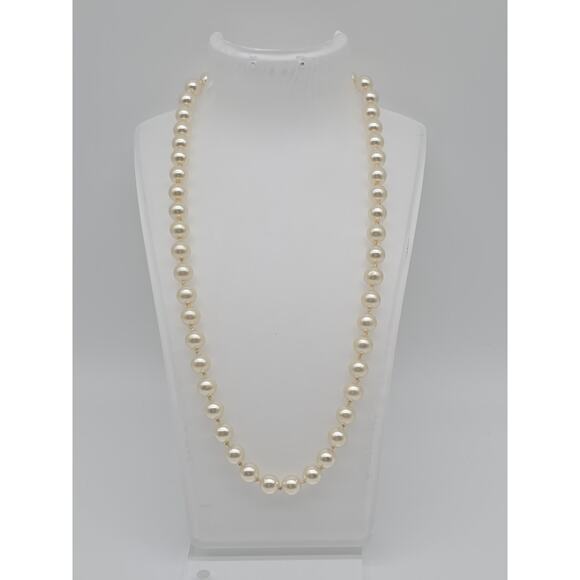 White 8mm Round Simulated Pearl Knotted 18" Necklace Filigree Fishhook Clasp - Picture 1 of 7